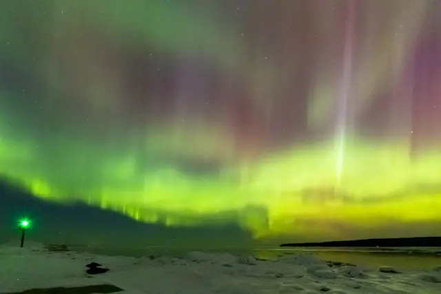 Northern lights over the Port Wing marina
