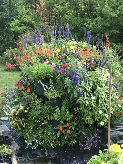 Flower cube planter in the garden